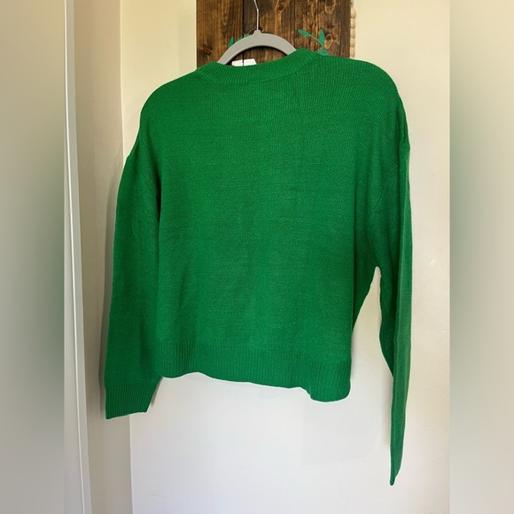 Spring Green Oversized Pullover Cropped Sweater 100% Cotton Women’s Sz M, NWOT - Picture 8 of 11